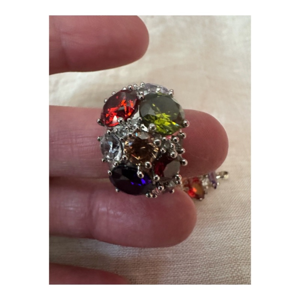 Vintage Signed NVC Colorful Rhinestone Gemstone Cocktail Ring Size 8